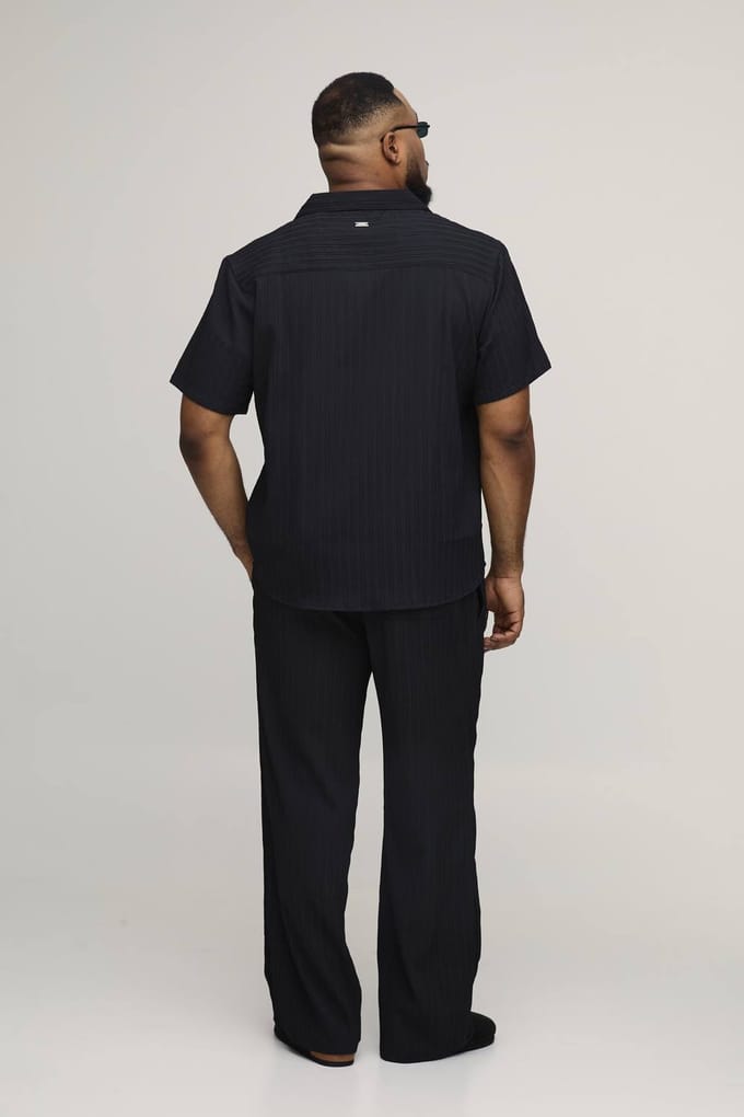 Gestructureerd Geplisseerd Regular Fit Overhemd Met Korte Mouwen | Black | Size Medium