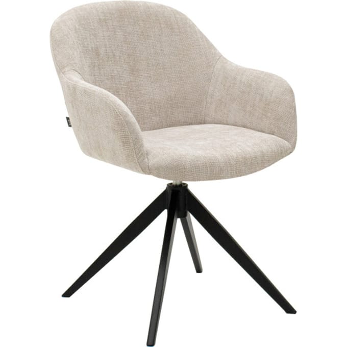 KICK® MATT Draaibare Eetkamerstoel – 360° Auto-Return – Met Armleuningen – Textuurstof – Champagne