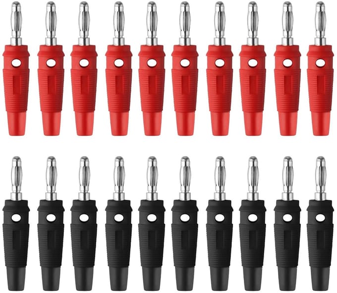 10 Stuks Rode & Zwarte 4mm Banaanstekkers voor Luidsprekerkabels, Versterkers en Audio Systemen