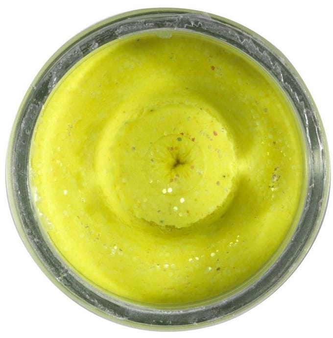 Berkley PowerBait Natural Glitter Trout Dough | 50g Garlic SS Yellow Glitter