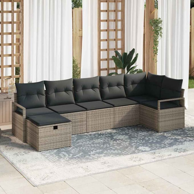 vidaXL Bankstel 7 st Grijs poly rattan