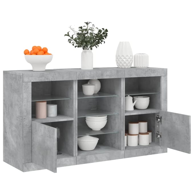 vidaXL - Dressoir - met - LED-verlichting - 123x37x67 - cm - betongrijs