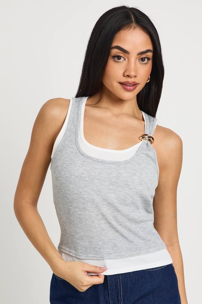 boohoo Dames Geribbeld Mouwloos Vest met Biesje | Grijs | Maat: 42