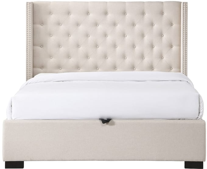 Vente-unique Bed met opbergruimte stof beige 160 x 200 cm