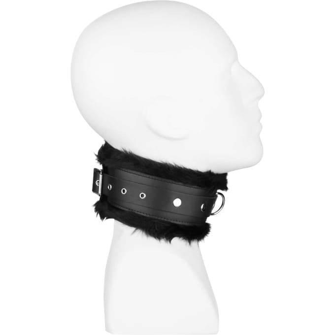 Rimba - Collar Leer Breed En Gevoerd Met Kunstbont - Zwart