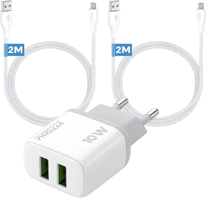 Phreeze usb oplader 12 W - Geschikt voor iPhone en iPad met Lightning kabel - Dubbele usb poorten - Power adapter 2.4 A - 2 meter