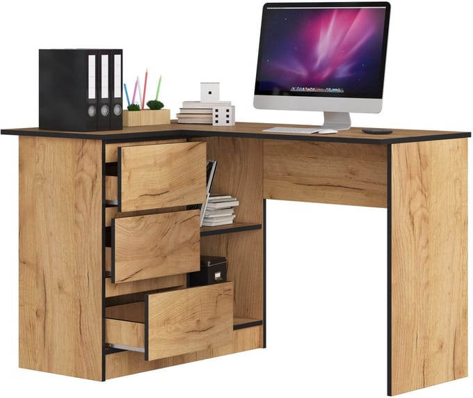 Hoekbureau Links B16 / Computerbureau / Computer Tafel / Bureautafel Rechts / Craft Eik / 124 x 77 x 85 cm