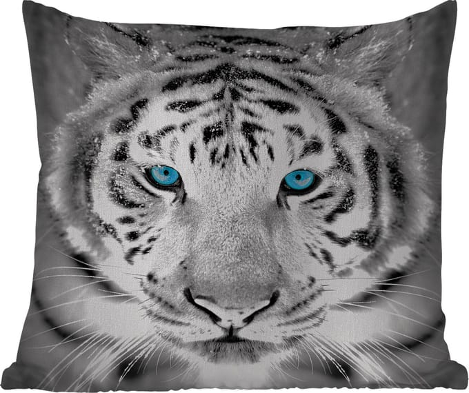 Buitenkussen - Dieren - Tijger - Ogen - Blauw - Zwart wit - 45x45 cm - Weerbestendig