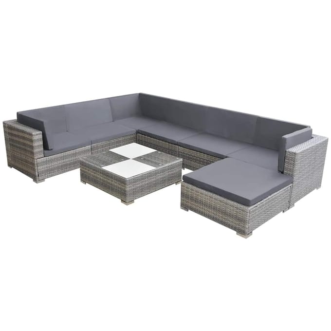 vidaXL - 8-delige - Loungeset - met - kussens - poly - rattan - grijs