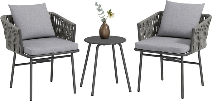 Outsunny-Rattan Bistroset-Stahl, PE-Rattan-58L x 63B x 69H cm-Grau