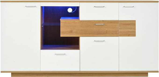 Hout Wit Mdf Kast 160x40x77cm Woonkamer Opberg Glasplanken Led Verlichting