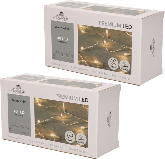 Anna's Collection Kerstverlichting - 2x - warm wit - 40 leds - 400 cm - met timer - kerstversiering