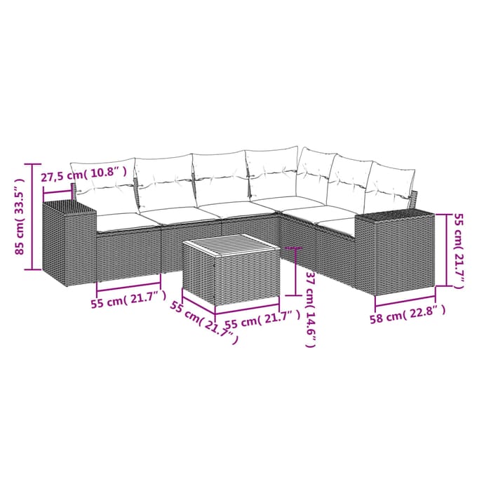 vidaXL - 7-delige - Loungeset - met - kussens - poly - rattan - beige