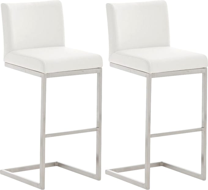 CLP Paros Set van 2 barkrukken - RVS Frame - Rugleuning & Voetsteun - Draagkracht 240 kg - Design Barkruk - Kunstleer - wit