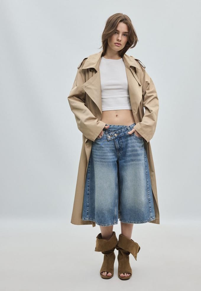Stradivarius Lange basistrenchcoat  Beige S