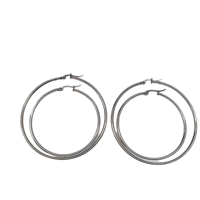 2 paar edelstaal oorring met 2 afmeting van Ø 50 en Ø 60mm.