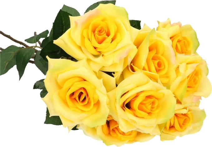 Mica Decorations Kunstbloem Roos Emily - 66 cm - geel - polyester - kunststof - kunstbloemen