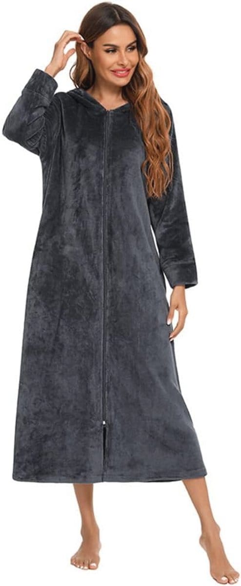 Dames Fleece Badjas met Rits en Kap