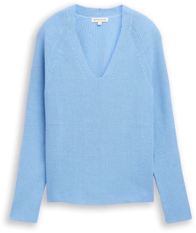Tom Tailor - Gebreide trui met V-hals - Maat M - light fjord blue