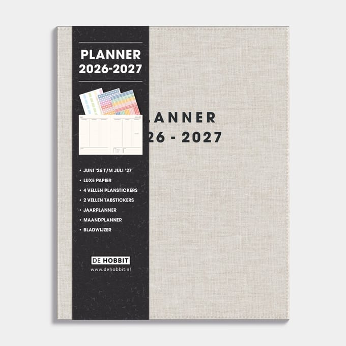 Hobbit - Luxe Weekplanner 2026-2027 - 1 week op 2 pagina's - Flex Kaft - Planner A5+ (23 x 18,5 cm) - Flex Linnen