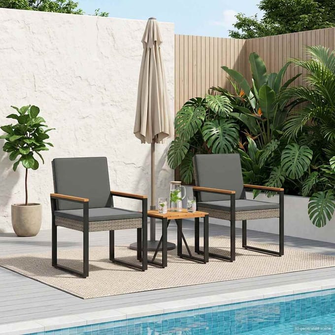 vidaXL - Buitenmeubels - set - 3 - st - Grijs - en - Donkergrijs - poly - rattan