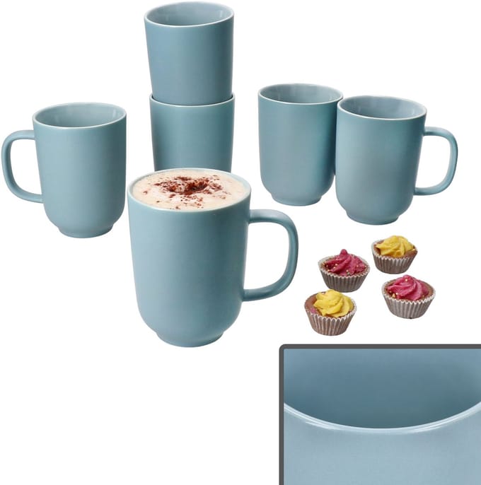 Set van 6 Jasper grijsblauw aardewerk koffiemokken - 414110
