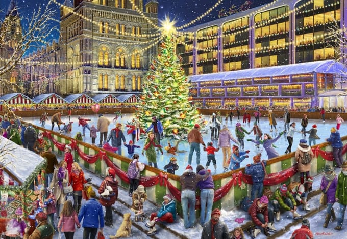 Bluebird Puzzle kerst puzzel Christmas Skating - 1000 stukjes.