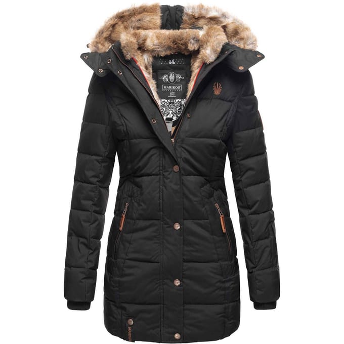 Marikoo dames winterjas met capuchon & imitatiebont voering