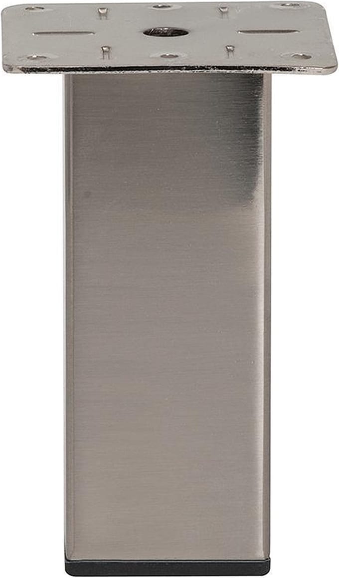 Stalen meubelpoot rvs look vierkant 5 bij 5 cm en hoogte 15 cm - Set van 4 stuks