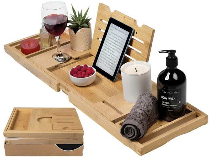 SP® Bamboe Badplank - Badplank - Bad Plank voor in Bad - Bruin - 36cm x 23cm x 8cm