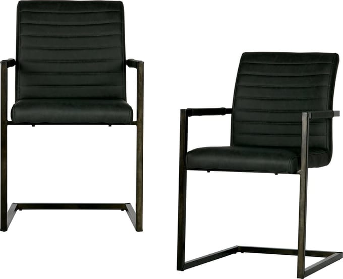 WOOOD Bas Eetkamerstoelen - Pu - Antraciet - Set van 2