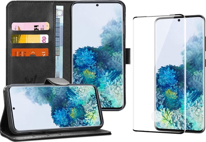 Hoesje geschikt voor Samsung Galaxy S20 Plus - Screen Protector FullGuard - Book Case Kunstleer Pasjeshouder Zwart & Screenprotector