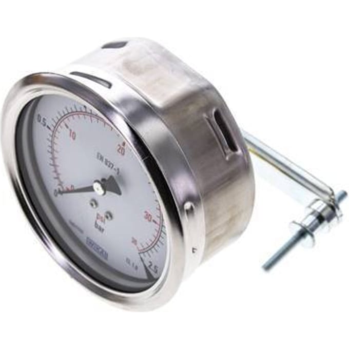 0..2.5 Bar Paneelmontage Manometer Staal/Messing 100 mm Klasse 1.0 (Beugel) - MW02P5100SH-TP