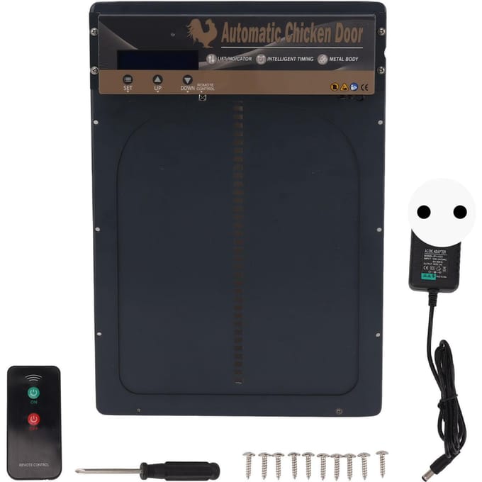Automatisch Kippenhokdeur met Lichtsensor Timer Afstandsbediening LED-Scherm Batterijgevoed Auto grijze kleur