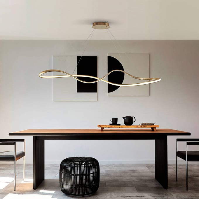 Schuller Valencia LED hanglamp Lia, goudkleurig, CCT, afstandsbediening, metaal