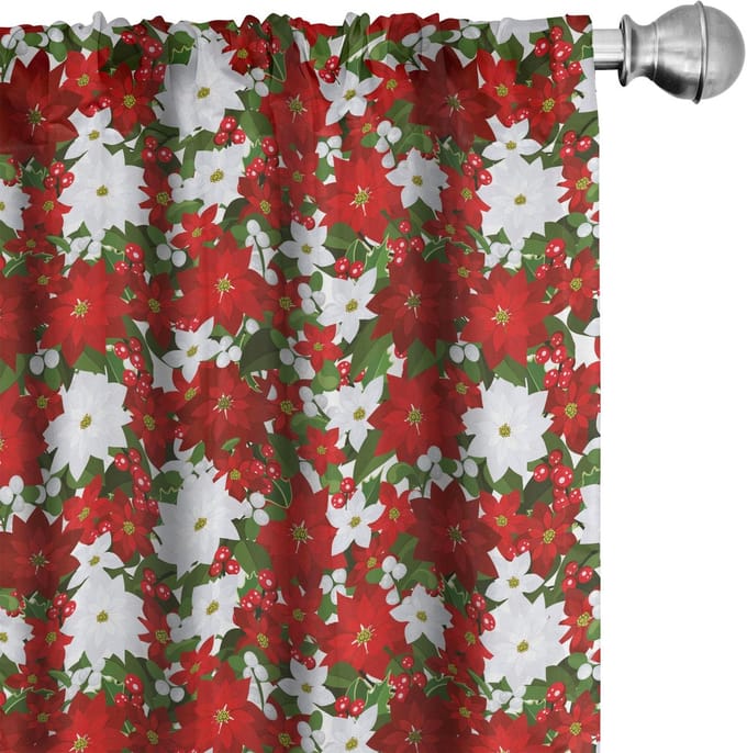 ABAKUHAUS Holly Mistletoe Gordijnen – 2-delige set 75x225 cm – Microvezel