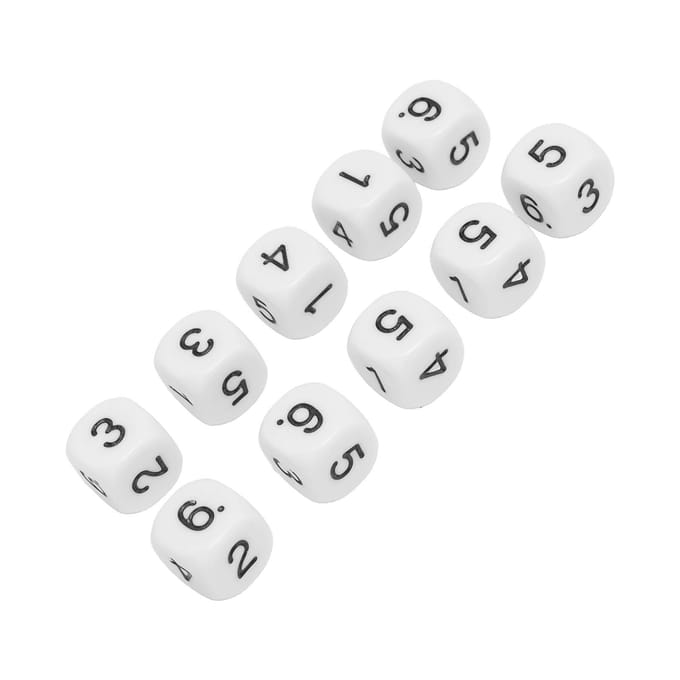 20 STUKS 6-zijdige getallen dobbelstenen plastic 16mm afgeronde hoek veelzijdige dobbelstenenset voor cijferonderwijsbord wit