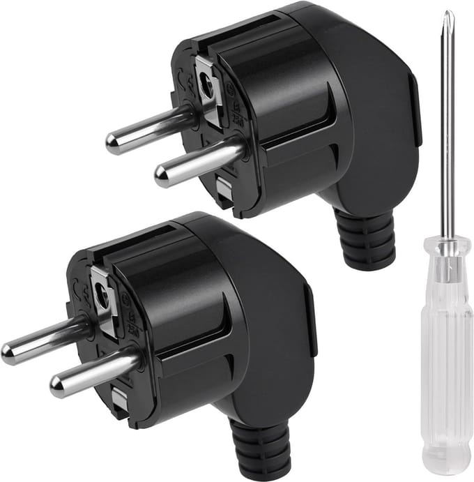 2x Geaarde Eurostekker Zwart - 16A 250V - Universele Stroomstekker voor Reparatie