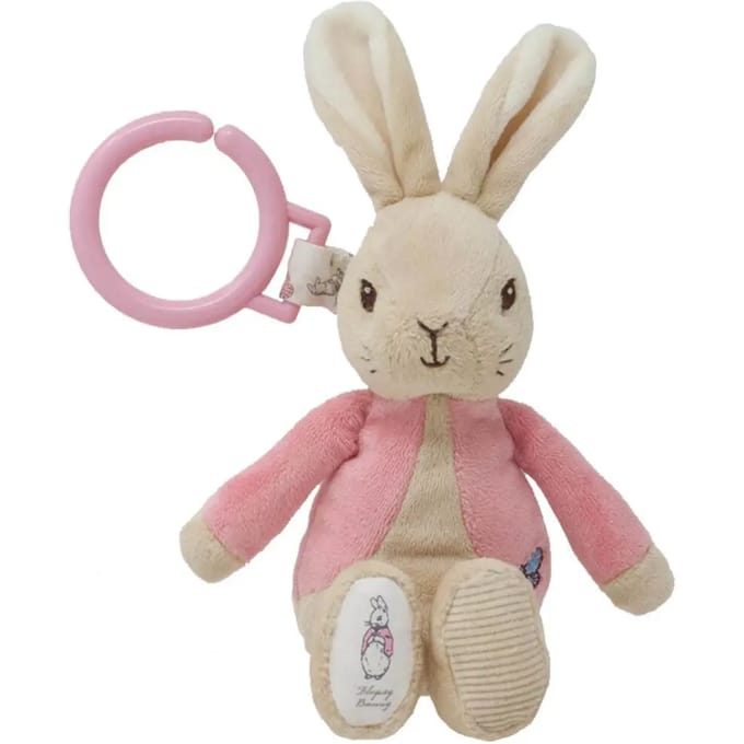Pieter konijn rammelaar met ring, roze, formaat 18,5 cm