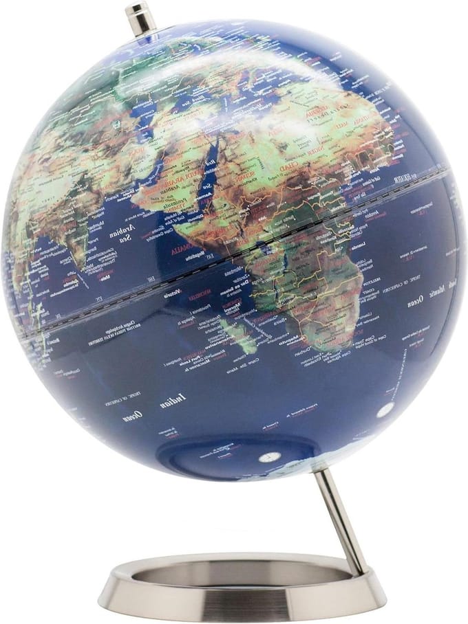 25cm World Globe - RVS Ring Staande - Metallic Kleur Blauwe Aarde Wereldbol