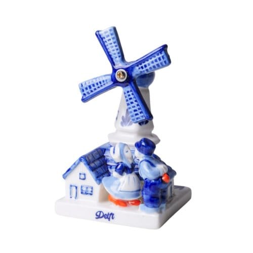 Heinen delfts blauw molen met kuspaar delft