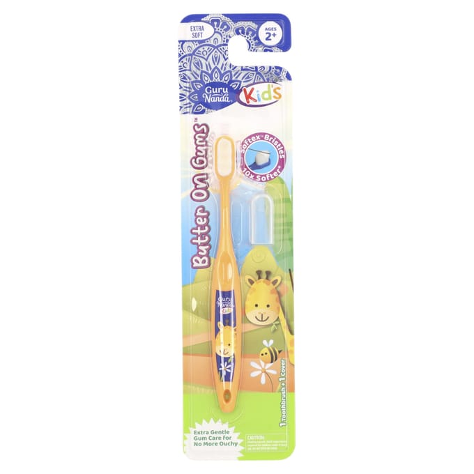GuruNanda, pour enfants, tête de brosse à dents, 2+, extra souple, girafe, 1 brosse à dents + 1 couvercle white