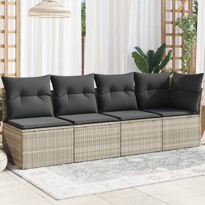vidaXL - Tuinbank - 4-zits - met - kussens - poly - rattan - lichtgrijs