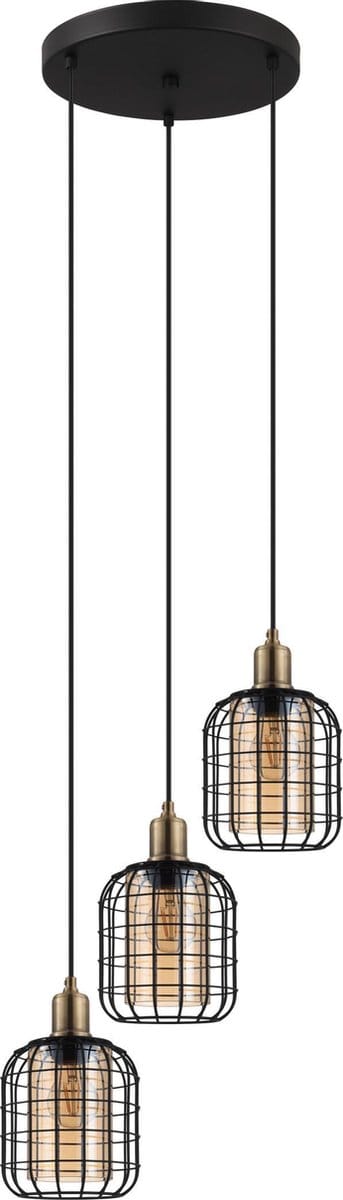 EGLO Chisle Hanglamp - E27 - Ø 42,5 cm - Glas, Staal - Zwart/Amber
