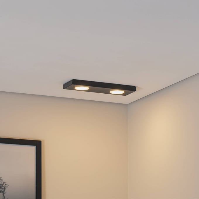 SIGMA Plafondlamp Hero, 12 x 35 cm, 2-lamps, zwart, metaal, GX53