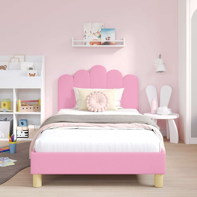 vidaXL - Kinderen - bedframe - met - hoofdboard - Roze - 90 - x - 190 - cm - Stof