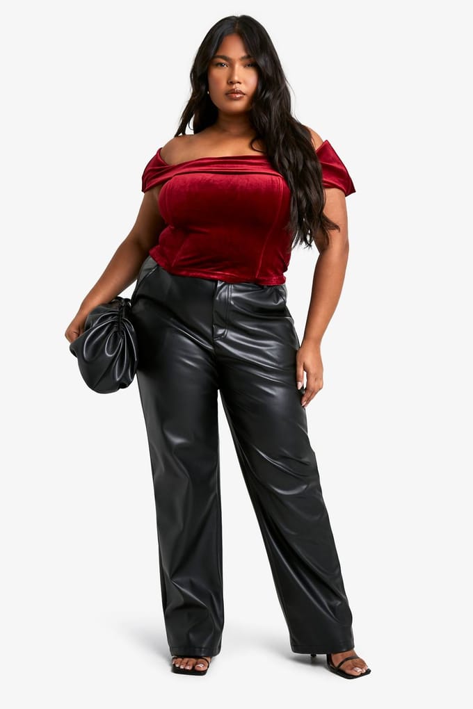 boohoo Dames Plus Velvet Korset-Top | Bessen | Maat: 56