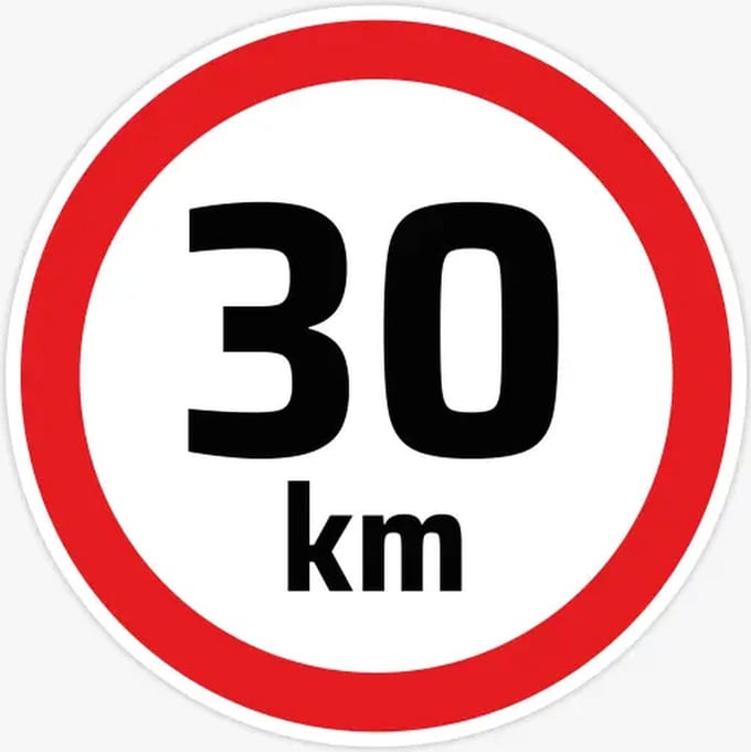 30km per uur sticker 10cm ⌀ | UV - en Waterproof | Snelheidssticker 30km per uur