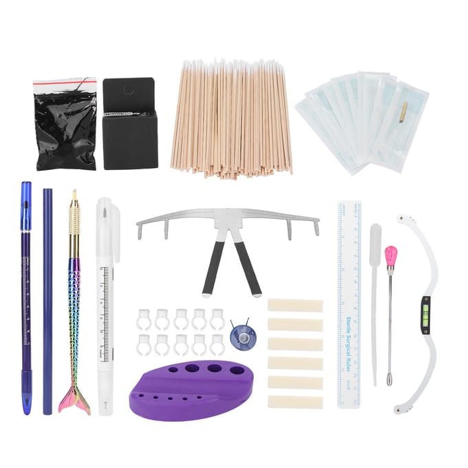 Wenkbrauw Tattoo Tool Set Semi-Permanente Complete Tattoo Oefen Tool Kit voor Beginners Wenkbrauwen beige