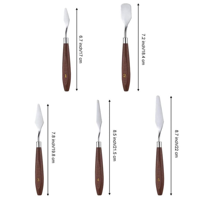 5 Stuks Kunstenaar Schilderspalet Olieverf Mengschraper Roestvrij Staal Hout Olieverf Spatel Set white